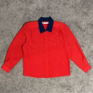 Vintage Chaus Red Long Sleeve Button-Up Shirt Women's Size 12